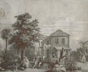Family Time, tapetpanel från serien "Paul et Virginie", av Dufour & Cie, ca 1823