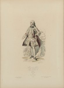 Parismode: Reign of Louis XV (handfärgad gravyr) av Jean Charles (1800 79) Pauquet