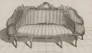 Sofa à Jouë i pittoresk stil, publicerad i mitten av 1770-talet (gravyr på lagt papper) av Jean Charles (after) Delafosse