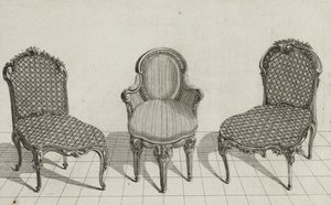 Cane Chair, Cabriolet Fåtölj, Cane Chair, publicerad i mitten av 1770-talet (gravyr på lagt papper) av Jean Charles (after) Delafosse