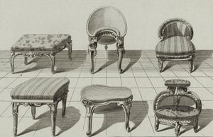 Pallar, toalettbidéer, fotpall, publicerad i mitten av 1770-talet (gravyr på lagt papper) av Jean Charles (after) Delafosse