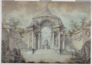 Exedra i en park tillägnad dygderna och mänskliga aktiviteter av Jean Charles Delafosse