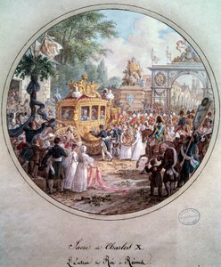 Kung Charles X:s inresa till Reims, maj 1825. Gravyr av Jean Charles Develly (1783-1849)