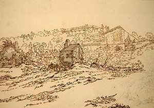 Pavillon de Musique de la Comtesse du Barry i Louveciennes, Paris (blyerts, penna och bläck med akvarell på papper) av Jean Claude (attr. to) Nattes