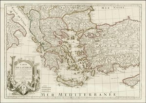 1780 karta - Carte de la Grece Dressee sur un grand nombre de memoires anciens et nouveaux, Sur ceux de Mrs. Whele et Tournefort av Jean-Claude Dezauche