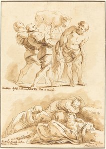 Dyrkan av guldkalven och Kristus på Oljeberget av Jean Claude Richard de Saint Non after Jean Honoré Fragonard after Jacopo Tintoretto