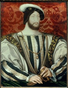 Porträtt av Frans I (1494-1547), kung av Frankrike (med kragen av Mikaelsorden) olja på trä, ca. 1530
