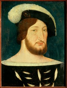 Porträtt av Francois I (1494 - 1547), kung av Frankrike. Målning av Jean Clouet (1485-1541)