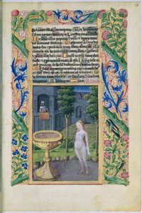 Ms Lat. Q.v.I.126 f.58 David spionerar på Batseba när hon badar, från Louis dOrleans