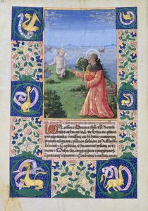 Ms Lat. Q.v.I.126 f.94v Louis av Orleans (1462-1515) ber inför Kristusbarnet, från Louis dOrleans