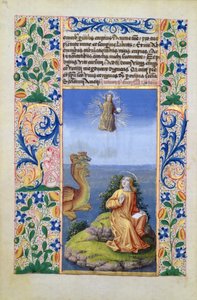 Ms Lat. Q.v.I.126 f.96v St. Johannes evangelisten på ön Patmos, från Louis dOrleans