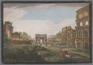 Vy över ruinerna av Konstantins båge och Colosseum i Rom Rome ancienne (titel på objekt) av Jean Daullé