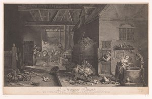 Interiör av en bondgård La Ménagere Flamande (titel på objekt) av Jean Daullé