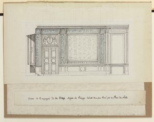 Design för väggdekorationer för Salon de Compagnie (penna, penna och bläck och tvätt på papper) av Jean Desmosthene (attr. to) Dugourc