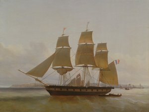 Tremastad båt i Le Havres hamn, 1846 av Jean Dominique Drouin