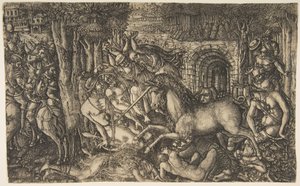 En kung förföljd av en enhörning, från Unicorn-serien, ca. 1555. av Jean Duvet