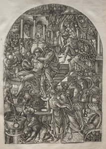 Apokalypsen: St. Johannes evangelistens martyrskap, 1546-1556. av Jean Duvet