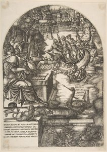 Konstnären Jean Duvet i skepnad av Johannes evangelisten, sittande vid ett skrivbord, ca. 1546-55.