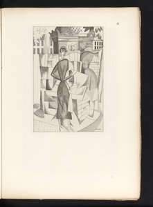 Man och kvinna vid en tidningskiosk Le kiosque a journaux (originaltitel) av Jean Emile Laboureur