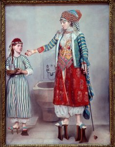 Orientalism: "" Franco dam klädd med turken och hennes slav"" De två kvinnorna bär träplattformar som används i hamam. Pastellmålning av Jean Etienne Liotard (1702-1789) 1742 Dim. 0,71 x 0,53 m Genève, musee d