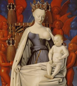 Den tronande Madonnan med Kristusbarnet. Diptyk av Melun, högra flygeln. Omkring 1450