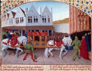 Entré av Karl IV (1316-1378) tysk kejsare 1378 i Saint-Denis. Miniatyr från "" Grandes Chronicles de France"" (Folio 442). Enlumine av Jean Fouquet (1400-talet) av Jean Fouquet