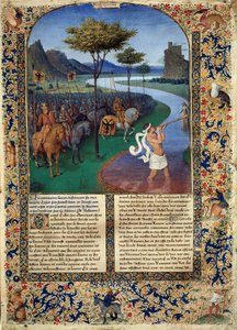 Rubicons passage av Jules Cesar Den romerske generalen Jules Cesar korsade Rubicon den 11/01/49 f.Kr. som utgör separationen mellan Cisalpine Gallien och Italien. Miniatyr från "" Forntida historia till Cesar och romarnas fakta"" av Jean Fouquet ( av Jean Fouquet