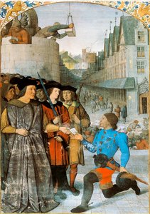Viscount av Rochechouart tar emot en kunglig budbärare. Miniatyr av Jean Fouquet (1420-1481) från "The Great Chronicles of France". 1455-1460 av Jean Fouquet