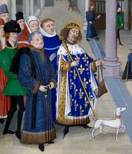 detalj av "" King Saint Louis (Louis IX (1214-1270) redo att åka utomlands""" Miniatyr från "" Les Grandes Chronicles"" av Jean Fouquet (1420-1481), Paris, Bibliotheque de l