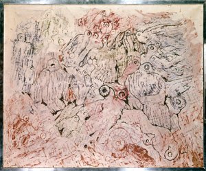 Till de 100 000 duvorna målningen av Max Ernst (1891 - 1976)