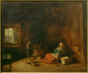 Lantlig interiör av Jean Francois Gigoux