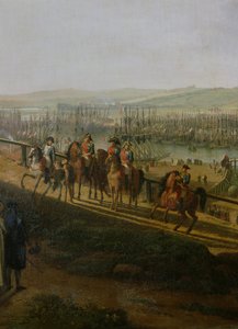 Napoleon Bonaparte (1769-1821) Besöker lägret i Boulogne i juli 1804, detalj av Napoleon och flottiljen, 1806 av Jean Francois Hue