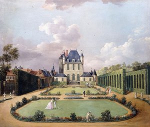 Utsikt över Chateau de Mousseaux och dess trädgårdar,