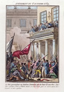 Ludvig XVI uppträdde på balkongen i Versailles den 6 oktober 1789 för att berätta för den parisiska pöbeln att han kommer att åka till Paris på villkor att hans fru och familj reser med honom