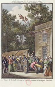 Kvinnorna i Les Halles marscherar till Versailles den 5 oktober 1789. av Jean Francois Janinet