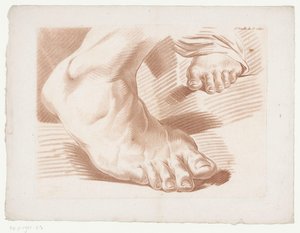 Två fötter 6. Feuille du 5.e Cahier. (titel på objekt) Kompositioner med delar av människokroppen (serietitel) Cinquième Cahier de Principes de Dissein (serietitel) av Jean Francois Janinet