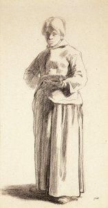 En stående kvinna som håller en kopp, ca 1852-56 av Jean Francois Millet