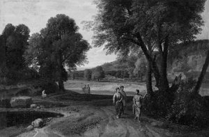Klassiskt landskap med två kvinnor och en man på väg, 166070. av Jean Francois Millet