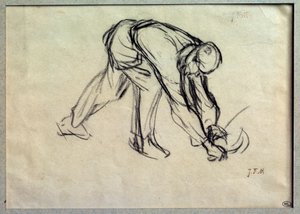 Den förberedande skördeteckningen av Jean Francois Millet (1814-1875) 1800-talets Paris, Louvren av Jean Francois Millet