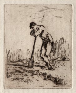 Man lutad på en spade. av Jean Francois Millet