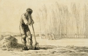 Bonde lutad på en höggaffel, av Jean Francois Millet