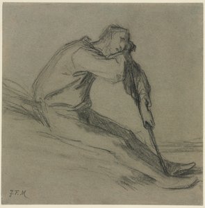 Sittande bonde vilande på en hacka av Jean Francois Millet