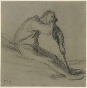 Sittande bonde vilande på en hoe. av Jean Francois Millet