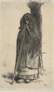 Herdinna lutad mot ett träd av Jean Francois Millet