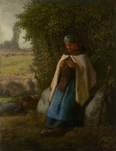 Herdinna sitter på en klippa, 1856. av Jean Francois Millet