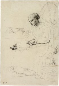 The Wool Carder (recto); Fragmentär skiss av mannen som står vid staket (verso) av Jean Francois Millet