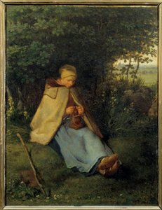Stickaren Målning av Jean Francois Millet (1814-1875) 1858 Sön. 0,39x0,29 m Paris, musee d
