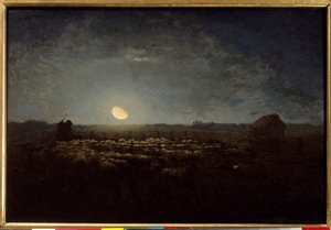 Fårparken, månsken. Målning av Jean Francois Millet (1814 - 1875) av Jean Francois Millet