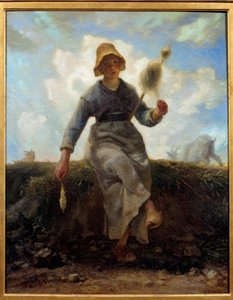 Spinnaren, Auvergnes gettete. Målning av Jean Francois Millet (1814-1875) av Jean Francois Millet