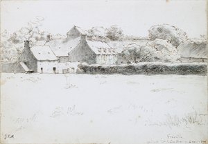 Utsikt över gårdsbyggnader över en åker, 6 augusti 1871 av Jean Francois Millet